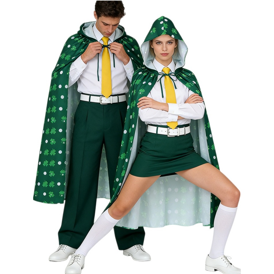 2026 New Arrival Unisex St. Patricks Day Hooded Cloak Shamrock Print Long Cape